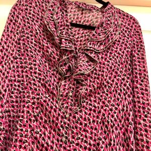 Anne Klein silky magenta, black, grey blouse